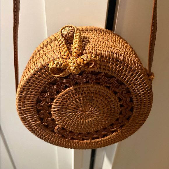Woven Round Straw Crossbody Bag - Brown - Picture 4 of 5